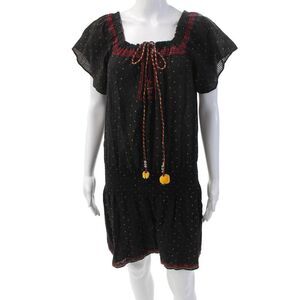 Parker Beach Women's Boat Neck Drop Waist Mini Dress Black Polka Dot Size S